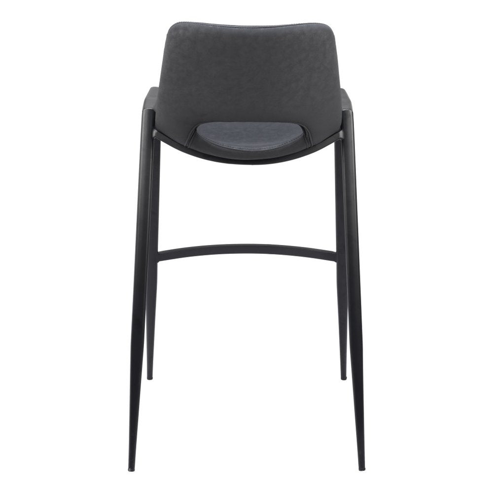 Set of Two 30" Black Faux Leather And Steel Low Back Bar Height Bar Chairs
