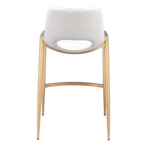Set of Two 26" White And Gold Faux Leather And Steel Low Back Counter Height Bar Chairs