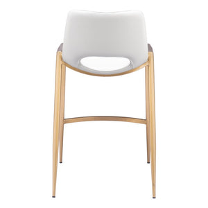 Set of Two 26" White And Gold Faux Leather And Steel Low Back Counter Height Bar Chairs