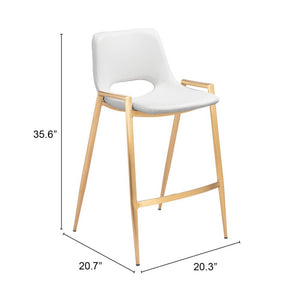 Set of Two 26" White And Gold Faux Leather And Steel Low Back Counter Height Bar Chairs