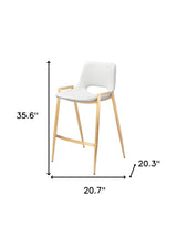 Set of Two 26" White And Gold Faux Leather And Steel Low Back Counter Height Bar Chairs