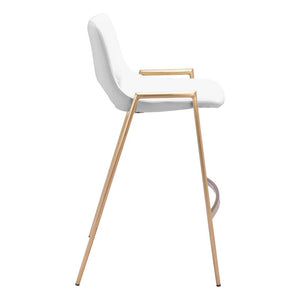 Set of Two 26" White And Gold Faux Leather And Steel Low Back Counter Height Bar Chairs