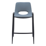 Set of Two 26" Blue And Black Faux Leather And Steel Low Back Counter Height Bar Chairs