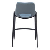 Set of Two 26" Blue And Black Faux Leather And Steel Low Back Counter Height Bar Chairs