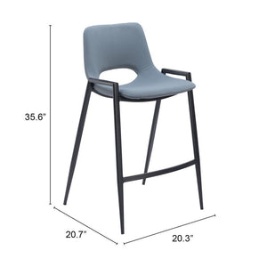 Set of Two 26" Blue And Black Faux Leather And Steel Low Back Counter Height Bar Chairs