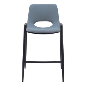 Set of Two 26" Blue And Black Faux Leather And Steel Low Back Counter Height Bar Chairs
