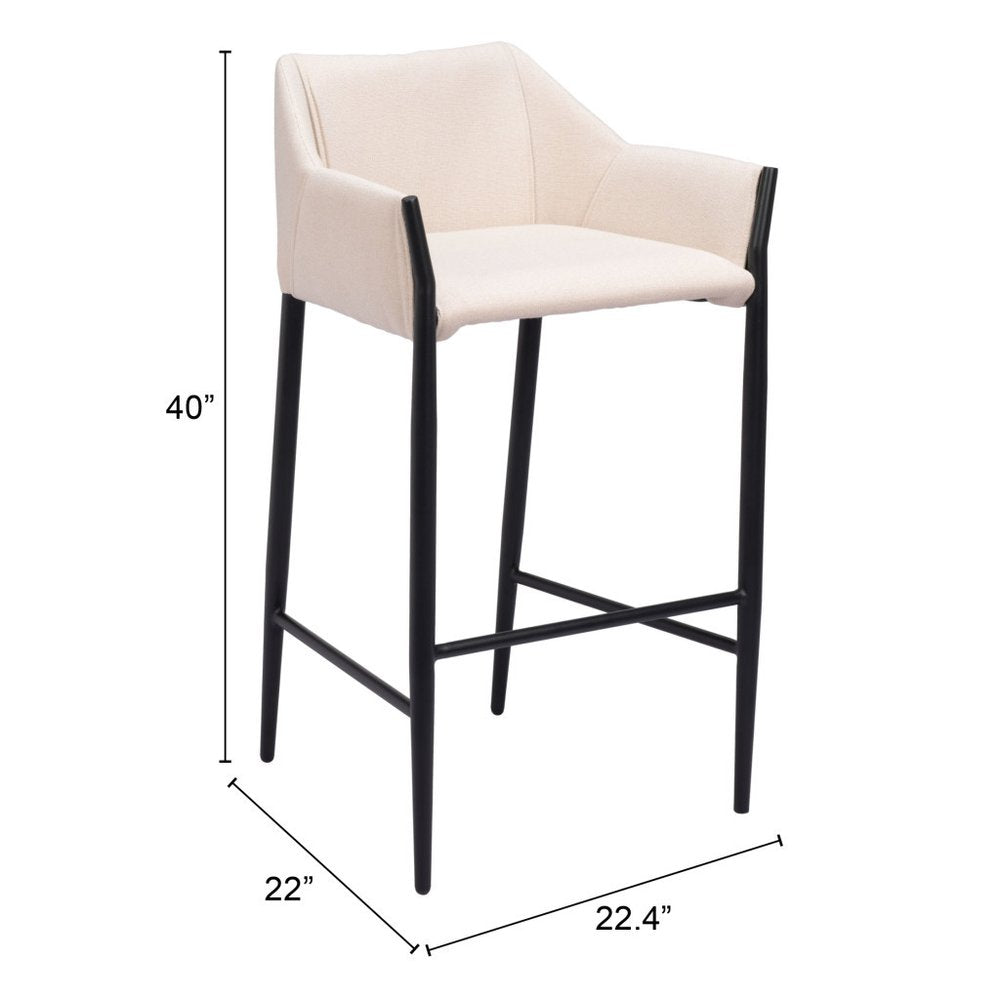 30" Beige And Black Fabric And Steel Bar Height Bar Chair