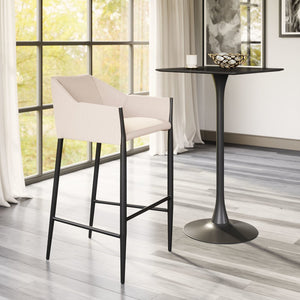 30" Beige And Black Fabric And Steel Bar Height Bar Chair