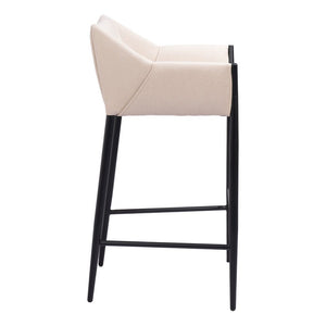 30" Beige And Black Fabric And Steel Bar Height Bar Chair