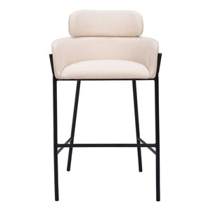 30" Beige And Black Fabric And Steel Bar Height Bar Chair