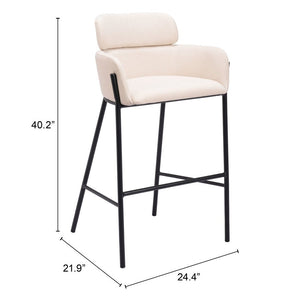 30" Beige And Black Fabric And Steel Bar Height Bar Chair
