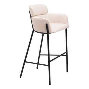 30" Beige And Black Fabric And Steel Bar Height Bar Chair