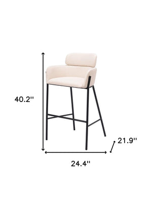 30" Beige And Black Fabric And Steel Bar Height Bar Chair