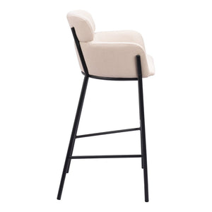 30" Beige And Black Fabric And Steel Bar Height Bar Chair