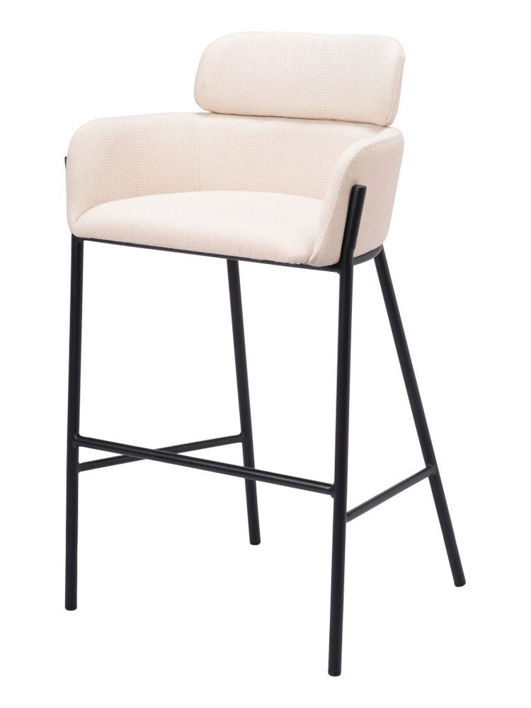 30" Beige And Black Fabric And Steel Bar Height Bar Chair