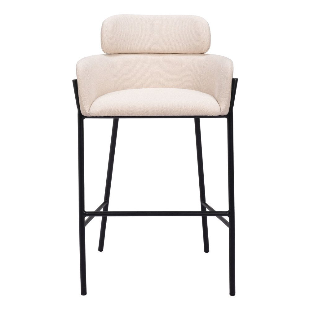 30" Beige And Black Fabric And Steel Bar Height Bar Chair