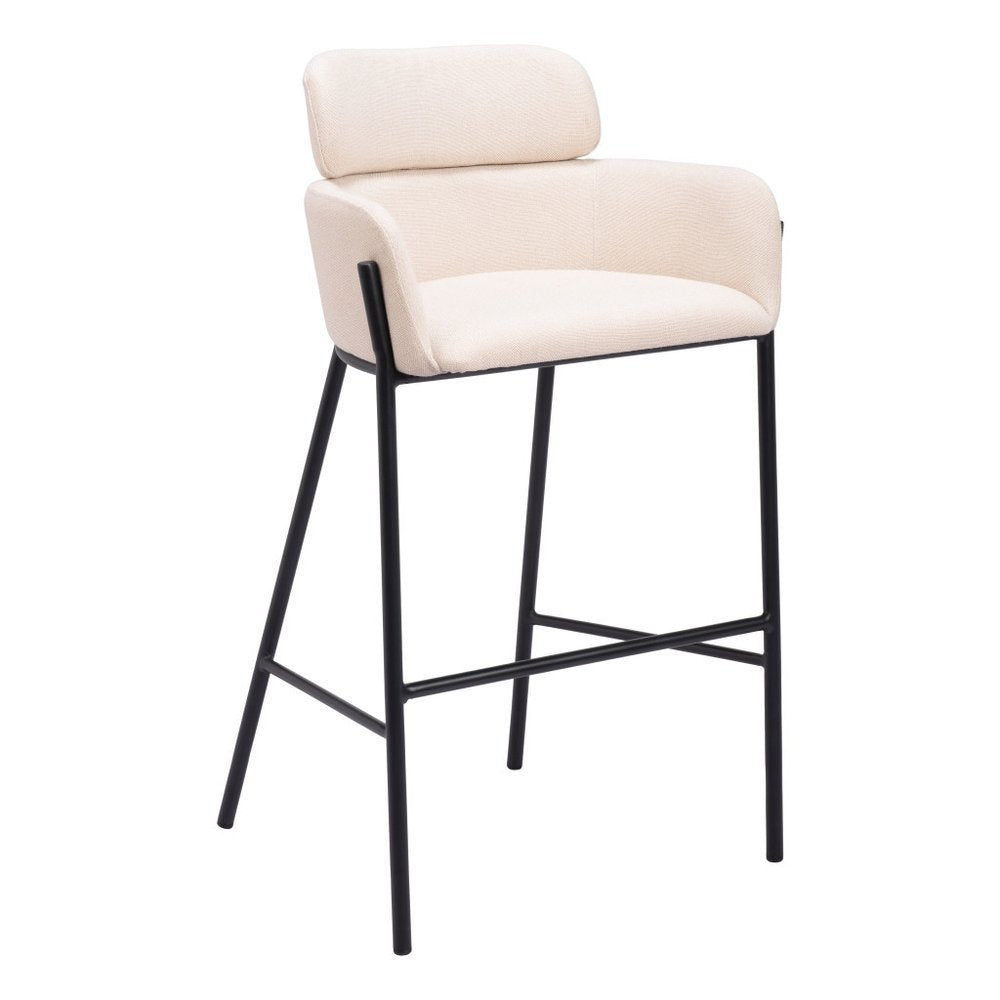 30" Beige And Black Fabric And Steel Bar Height Bar Chair