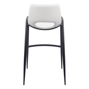 Set of Two 30" White and Black Faux Leather and Steel Low Back Bar Height Bar Chairs