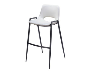Set of Two 30" White And Black Faux Leather And Fabric And Steel Low Back Bar Height Bar Chairs