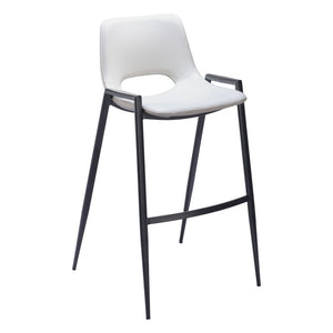 Set of Two 30" White And Black Faux Leather And Fabric And Steel Low Back Bar Height Bar Chairs