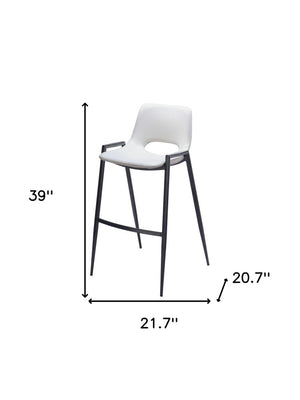 Set of Two 30" White and Black Faux Leather and Steel Low Back Bar Height Bar Chairs