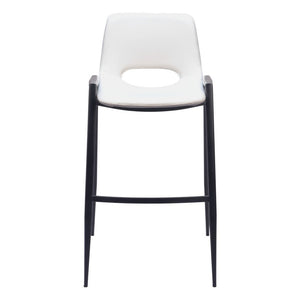 Set of Two 30" White And Black Faux Leather And Fabric And Steel Low Back Bar Height Bar Chairs