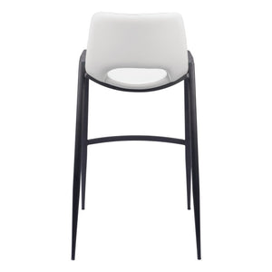 Set of Two 30" White and Black Faux Leather and Steel Low Back Bar Height Bar Chairs