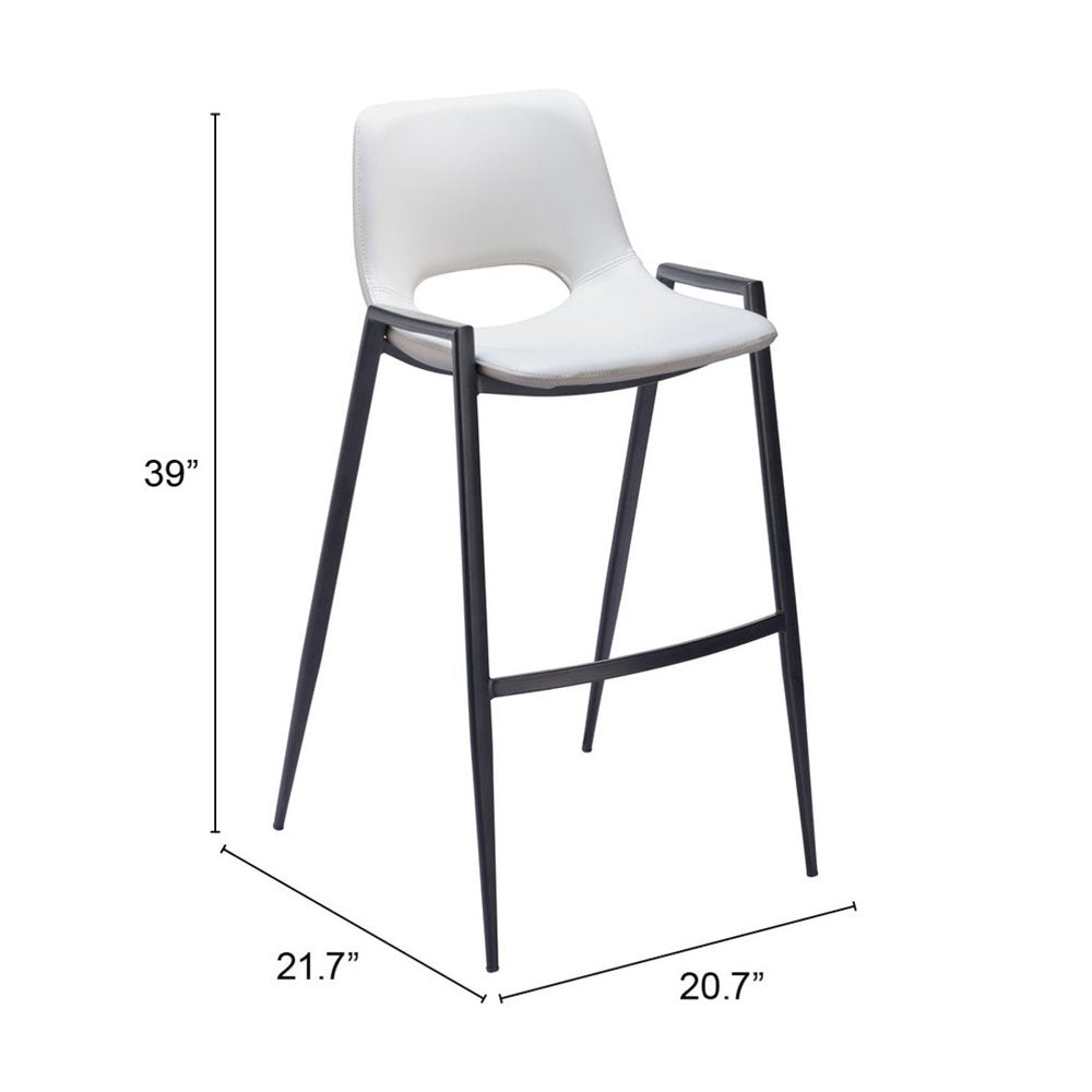 Set of Two 30" White and Black Faux Leather and Steel Low Back Bar Height Bar Chairs