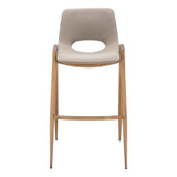 Set of Two 30" Beige And Gold Faux Leather And Steel Low Back Bar Height Bar Chairs