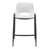 Set of Two 26" White and Black Faux Leather and Steel Low Back Counter Height Bar Chairs