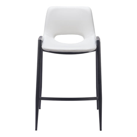 Set of Two 26" White and Black Faux Leather and Steel Low Back Counter Height Bar Chairs