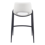 Set of Two 26" White and Black Faux Leather and Steel Low Back Counter Height Bar Chairs