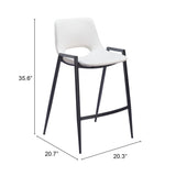Set of Two 26" White and Black Faux Leather and Steel Low Back Counter Height Bar Chairs
