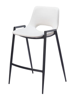 Set of Two 26" White and Black Faux Leather and Steel Low Back Counter Height Bar Chairs