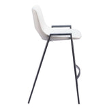 Set of Two 26" White and Black Faux Leather and Steel Low Back Counter Height Bar Chairs