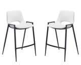 Set of Two 26" White and Black Faux Leather and Steel Low Back Counter Height Bar Chairs