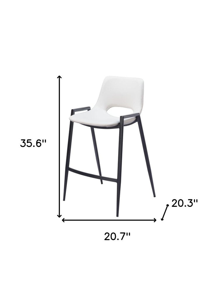 Set of Two 26" White And Black Faux Leather And Fabric And Steel Low Back Counter Height Bar Chairs