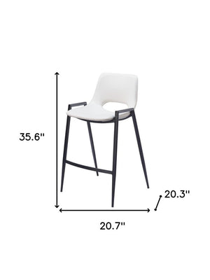 Set of Two 26" White And Black Faux Leather And Fabric And Steel Low Back Counter Height Bar Chairs