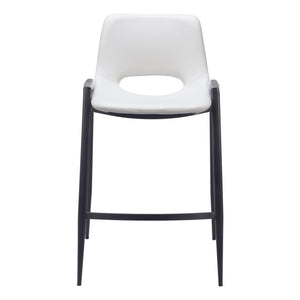 Set of Two 26" White And Black Faux Leather And Fabric And Steel Low Back Counter Height Bar Chairs