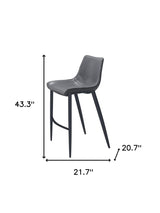 Set of Two 30" Dark Gray And Black Faux Leather And Steel Bar Height Bar Chairs