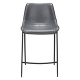 Set of Two 26" Dark Gray And Black Faux Leather And Steel Counter Height Bar Chairs