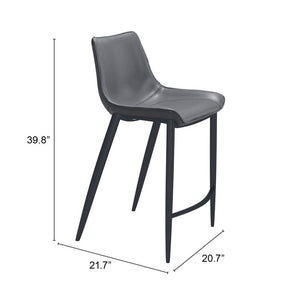 Set of Two 26" Dark Gray And Black Faux Leather And Steel Counter Height Bar Chairs