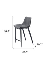 Set of Two 26" Dark Gray And Black Faux Leather And Steel Counter Height Bar Chairs