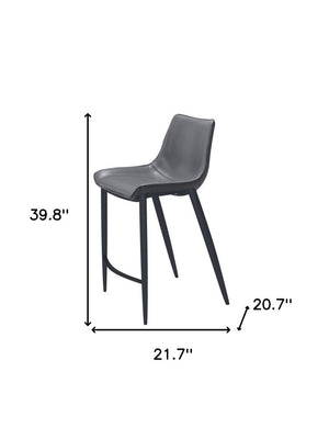 Set of Two 26" Dark Gray And Black Faux Leather And Steel Counter Height Bar Chairs