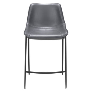 Set of Two 26" Dark Gray And Black Faux Leather And Steel Counter Height Bar Chairs
