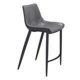 Set of Two 26" Dark Gray And Black Faux Leather And Steel Counter Height Bar Chairs