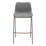 Set of Two 30" Slate Gray and Brown Faux Leather and Steel Bar Height Bar Chairs
