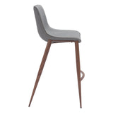 Set of Two 30" Slate Gray and Brown Faux Leather and Steel Bar Height Bar Chairs