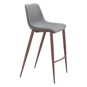 Set of Two 30" Slate Gray and Brown Faux Leather and Steel Bar Height Bar Chairs