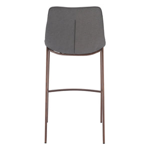 Set of Two 30" Slate Gray and Brown Faux Leather and Steel Bar Height Bar Chairs